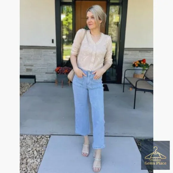 Cropped Cardigan Sweater Lightweight 3/4 Sleeve Button Down Crochet Textured - Picture 5 of 7